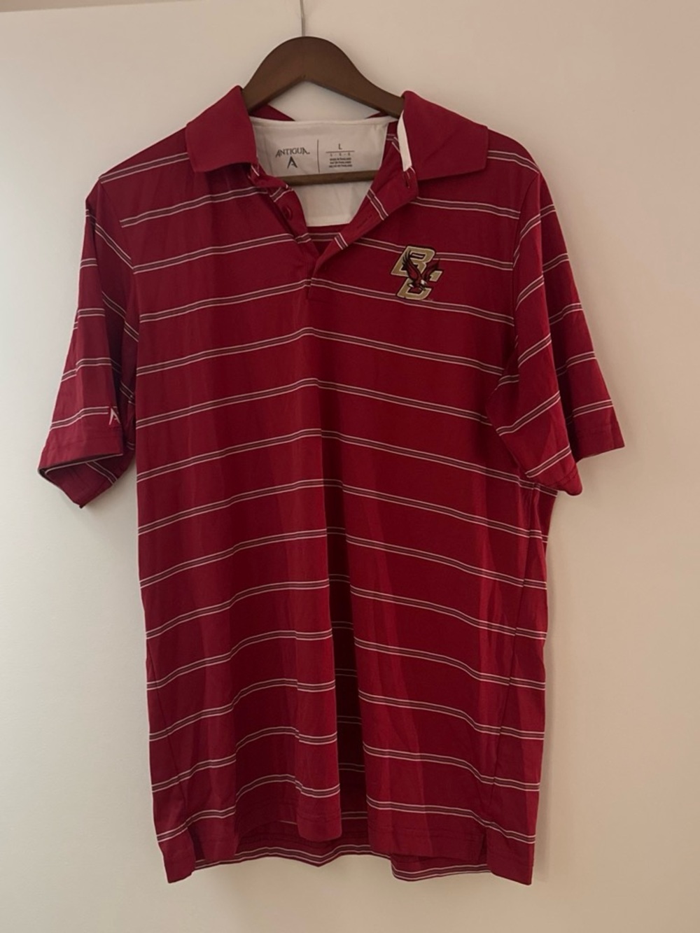 Antigua Burgundy Stripe Polo with BC Logo Boston college